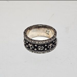 Clocks And Colours ‘Brimstone’ 925 Silver Band Ring Size US 15 Skulls And Roses